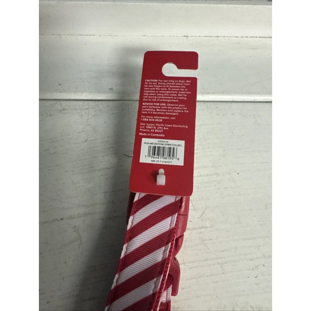 Marry & Bright Holiday Dog‎ Collar Red Strip Candy Cane Size L Large